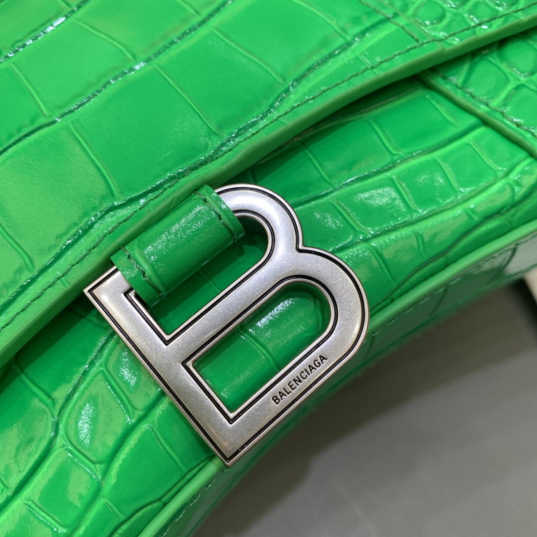 Balenciaga Big Hourglass Wallet With Chain Crocodile Embossed Shoulder Bag Green